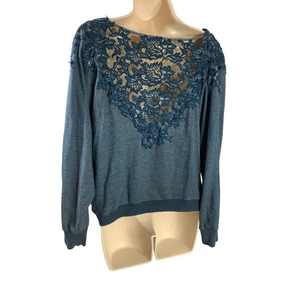 Anthropologie Meadow Rue Womens Size Small Lace Back Blue Long sleeve Pullover - Picture 1 of 8